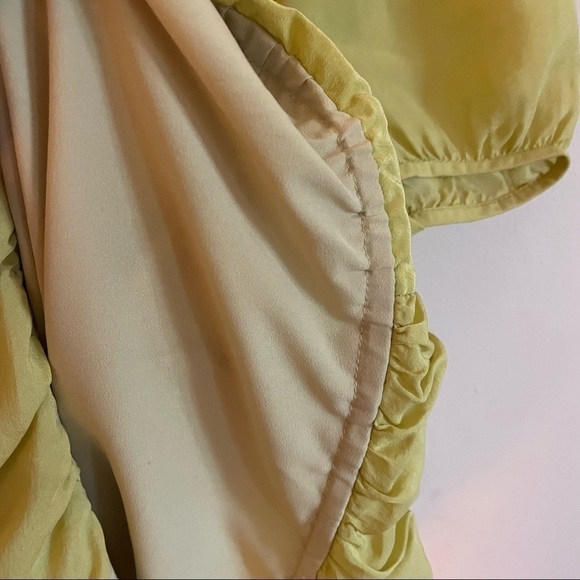 TIBI Yellow Silk Scoop Neck Ruched Mini Dress 3/4 Sleeves - Picture 9 of 12